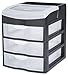 Sterilite 20639004 3 Drawer Desktop Unit, Black Frame with Clear Drawers and Cover, 4-Pack