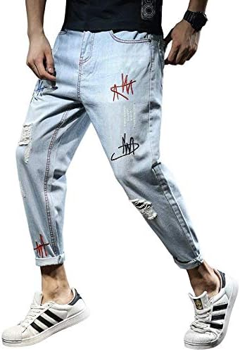 Men's Embroidery Ripped Harem Jeans Tapered Leg Hip Hop Street Denim Pants