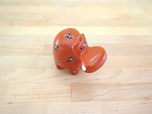 African Orange Soapstone Hippo Sculpture Made in Kenya, Assorted Patterns