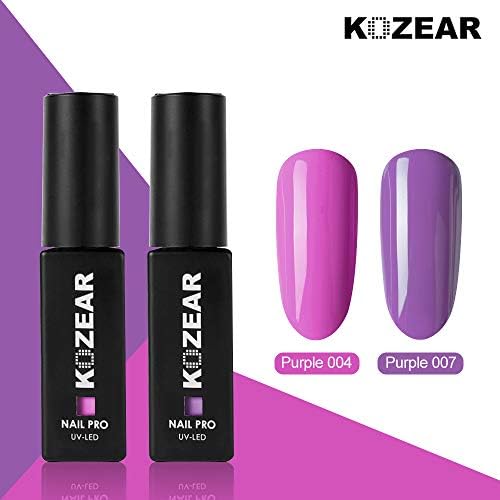 KOZEAR 2 Colors Gel Nail Polish Set, 0.28 Fl Oz/Pc Soak Off UV LED Gel Polish Kit - Nail Art Exquisite Packaging Kit (KZ-C032, Purple 04,07)