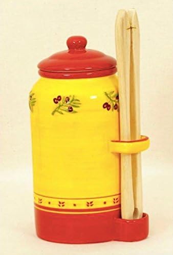 Faye Ceramic Cornichons Pickle Jar Canister with Wood Tongs, 9" h