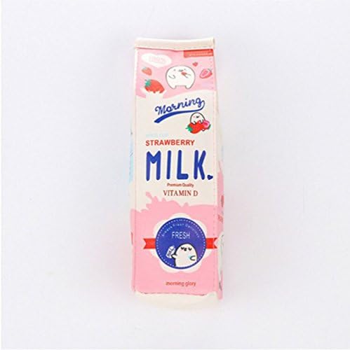 Nikgic Pencil Case Simulation Milk Carton Pen Holder with Single Zippers Large Capacity PU Pencil Pouch Stationery Organizer for Executive Fountain Pen Ballpoint Pen 2266cm