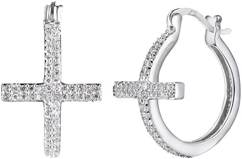 Ruth G Sterling Silver Platinum-Plated Cross Hoop Earrings