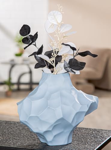 GILDE Vase Olbia en Porcelaine - Bleu Mat - 20 x 24 x 20 cm - avec Motif