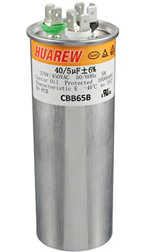 HUAREW 40+5 uF ±6% 40/5 MFD 370/450 VAC CBB65 Dual Run Start Round Capacitor for Condenser Straight Cool or Heat Pump Air Conditioner or AC Motor and Fan Starting: Industrial & Scientific