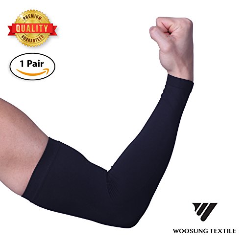 Woosung Cooling Warmer Arm Sleeves for Men Women Kids UV Protective, Assorted Color 1 Pair (Black, Linear Shape)
