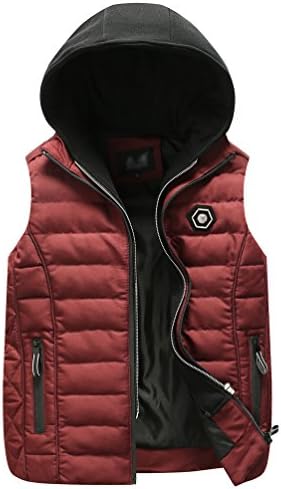 YuanDian Mens Autumn Winter Casual Slim Hooded Padded Filled Gilet Sleeveless Zipper Pocketes Removable Down Vest Thicken Bodywarmer Quilted Puffer Waistcoat Bubble Vest Jacket