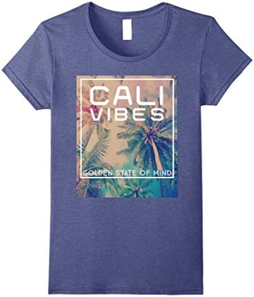 Womens Cali Vibes California Golden State Of Mind Palm Tree T-Shirt XL Heather Blue