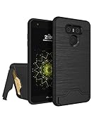 LG G6 Case,KAKA[Card Slot Holder]Slim Fit Shockproof Dual Layer Protection Wire-Drawing Anti-Scratch Case High Impact Resistant Bumper Protective Case Cover with Kickstand for LG G6(2017),Black