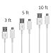 Three (3) Pack White 3, 5, 10 Foot Micro USB Data Charging Fast Rapid Cables for Samsung Galaxy S7 S6 Note 5 4 Compatible with Motorola LG HTC