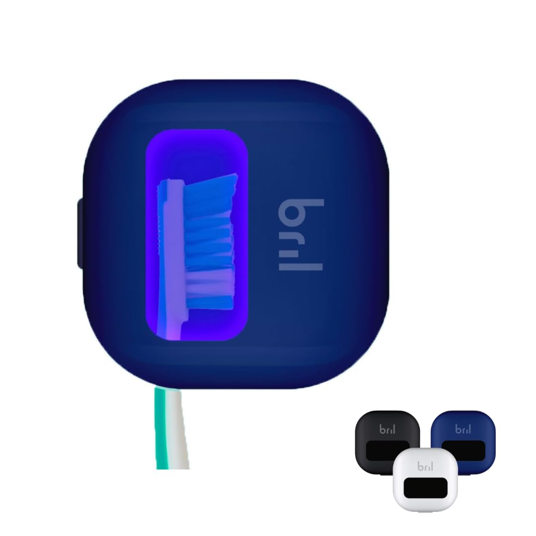 Bril UV-C Toothbrush Sanitizer Portable Sterilizer Cover Holder and Case for Any Size Toothbrush - Navy Blue