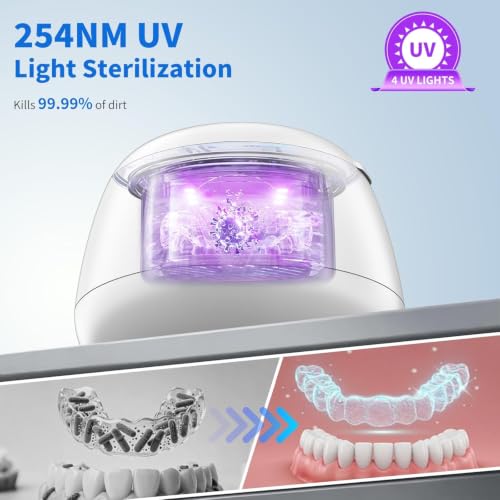 TQQ Ultrasonic Teeth Cleaner 48000 Hz, UV Dental Bite Cleaner, Dental Bite Cleaning 200 ml for Dental Dentures, Aligners, Stoppers, Mouthguards, Splints and Jewelry
