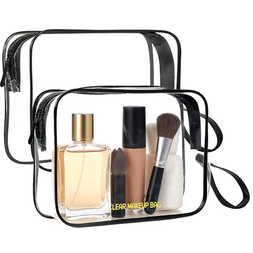 Icramsy Clear Makeup Bag,2 Pack TSA Approved Toiletry Bag Travel Toiletry Bag Hanging Makeup Cosmetic bag for Women Men (Black).