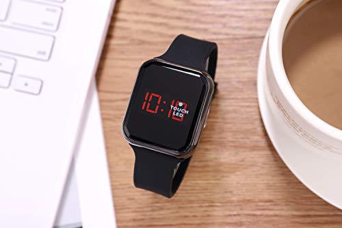 WUTAN Women's Sport Touch Screen Led Digital Watch Stylish Outdoor Electronic Watches for Mens Womens Teens Boys Girls Unisex with Silicone Band Black