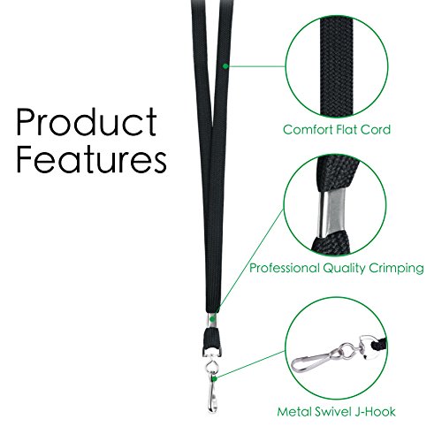 EcoEarth Lanyard (Preimum Tier) (100 Pack Flat Non-Breakaway w Hook) Black Lanyards for ID Badges, Badge Lanyard, ID Lanyard, Name Tag Lanyard ID Holder, Cruise Lanyard, Bulk Lanyard, ID Badge Pack - Thumbnail 3