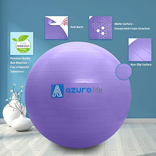A AZURELIFE Professional Grade Exercise Ball, Anti-Burst&Non-Slip Stability Balance Ball with Quick Pump Included, Multiple Sizes&Colors, Perfect for Birthing, Yoga, Pilates, Desk Chairs&Therapy