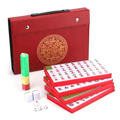 Photo 1 of Mose Cafolo Traditional Chinese Mahjong Set – 144 Melamine 34mm Standard Size Tiles + 2 Spare Tiles, No Arabic Numerals, Travel Case, Complete Mahjong Game, Green