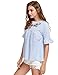 Floerns Women's Flower Embroidery Loose Casual Babydoll Top Blouse Blue White L