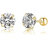 SLUYNZ Sterling Silver Round Simulated Diamond Stud Earrings for Women Teens Round CZ Stud Earrings Set Screw Back Small CZ Ear Stud
