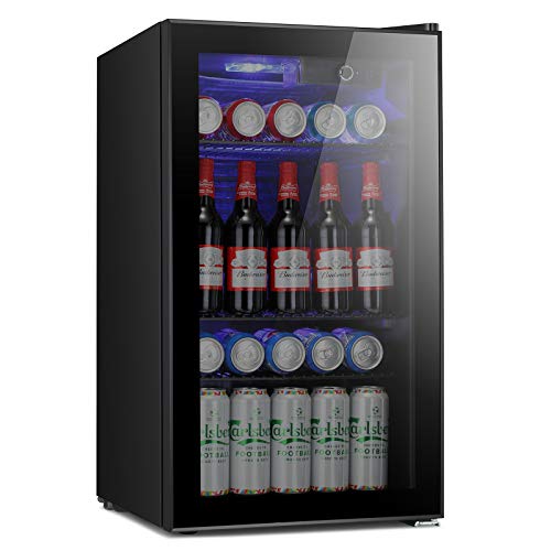 Kismile Beverage Refrigerator Cooler100 Can Mini Fridge Glass Door for