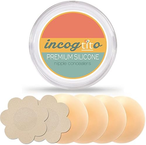 Incogtito Reusable Rubber and Silicone Pasties for Women + BONUS Flash Tape and Nipple Stickers | Nipple Covers w/ Adhesive | Go Nippleless (1 Pair Pasties)