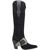 Dingo Womens Yeehottie Suede Leather Casual Boots Over the Knee Mid Heel 2-3" - Black