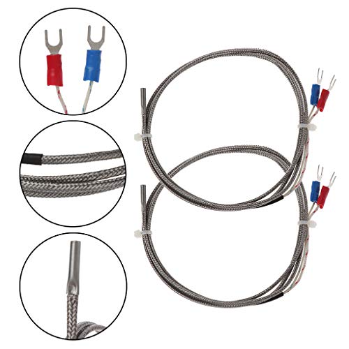 JUNESUN 2Pcs 1m K-Type 0 to 600 Degree Thermocouple Temperature Controller Sensor Probe 3x15x1000