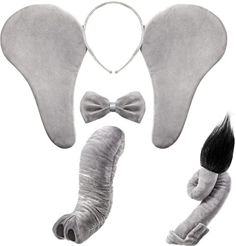 TSHAOUN Disfraz De Elefante Para Niños – Set De 4 Piezas Con Diadema, Pajarita, Cola Y Trompa De Felpa – Ideal Para Halloween, Fiestas Y Cosplay