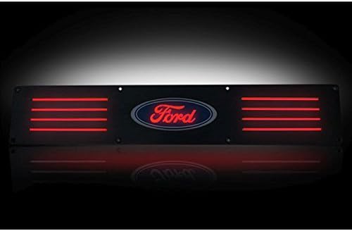 Ford 09-14 F150 & 09-14 SVT RAPTOR Billet Aluminum Door Sill / Kick Plate (2pc Kit Fits Rear Doors Only) in Black Finish - Ford Logo in RED ILLUMINATION