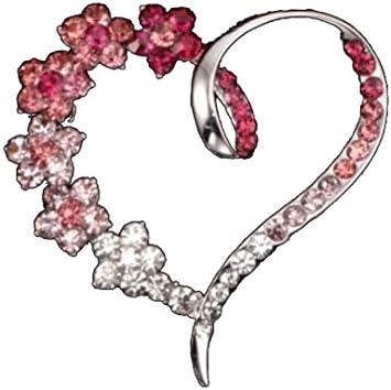 Flower Pink Rose Colored Open Heart Shaped Crystal Pin Brooch Jewelry