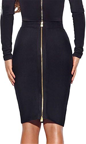 Cheryl Bull Elegant High Waist Pencil Skirt Knee Length Double Zip Slit Solid Slim Bandage Skirt
