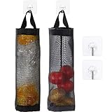 Maxdot 2 Pieces Plastic Bag Holder Hanging Folding Mesh Garbage Bag Organizer Waste Bag Storage Trash Bags Dispenser with Hooks (Black)