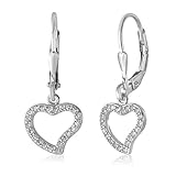 UNICORNJ Children's Tweens Sterling Silver 925 Cubic Zirconia Open Heart Outline Dangle Leverback Earrings Italy