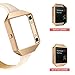 Wearlizer Compatible for with Fitbit Blaze Band Leather New Metal Frame Classic Genuine Leather Wristband Strap Accessory Fit bit Blaze Sleam Leather Band Beige