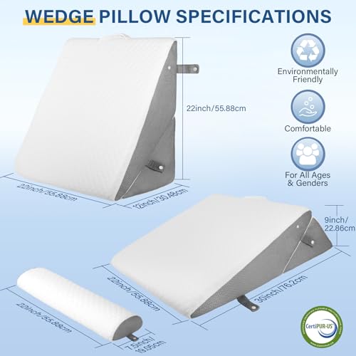 EzKamfort 3 in 1 Wedge Pillow, Bed Wedge Pillow, Adjustable Bed Wedge Pillow with Memory Foam, Wedge Seat Cushion with Washable Cover, Sleep Apnea, Reading, Relaxing | CuscCuneo Letto Regolabile, Cuscino a Cuneo Antireflusso, Per Seduta Con Fodera Lavabile, Per Apnea Del Sonno, Lettura