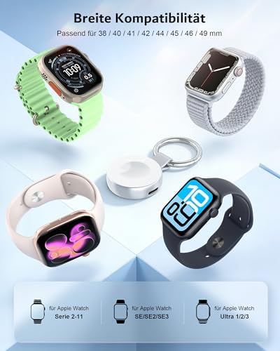 USB C Ladegerät mit Schlüsselanhänger für Apple Watch (Silber)