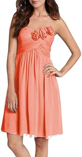 JY Women's Flowers Bandeau Short Party Bridesmaid Dress Coral US 2