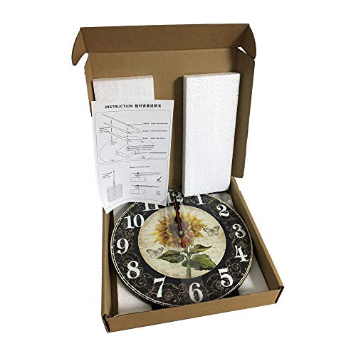 Qukueoy Sunflower Wood Wall Clock Decor (Black, 10inch)