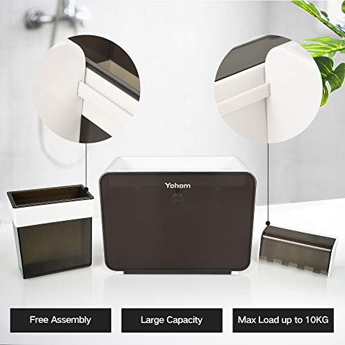 YOHOM Toothbrush Holder Wall Mounted Toothpaste Organizer for Shower Comb Razor Toiletry Multifunctional Bathroom Storage Caddy Set with Dustproof Cover No Drill - White & Black