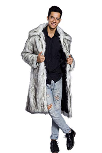 Old DIrd Men's Long Sleeve Fluffy Faux Fur Warm Coat Outerwear N02 Light Grey XL