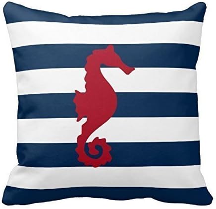Cotton Stripe Pattern Pillowcase Red Sea Horse Navy Blue Stripes Nautical Pillow Covers 18 x 18