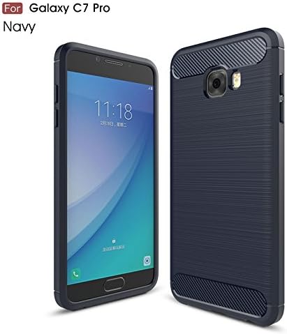 JINXIUS for Phone Cases Cover, Samsung C7 Pro Case,Ultra Light Carbon Fiber Armor Shockproof Brushed Silicone Grip Case for Samsung Galaxy C7 Pro (Color : Navy)