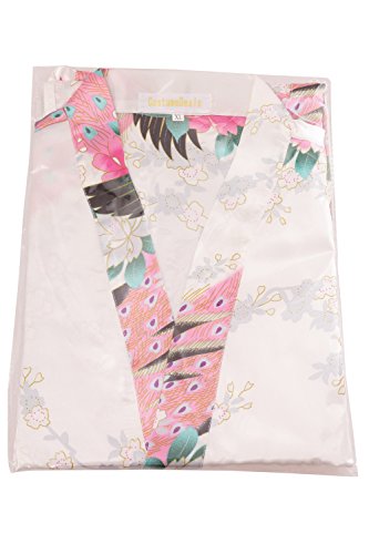 CostumeDeals Women's Satin Nightgown with Robes Set 2 Piece Floral Sleepwear Sexy Slip Gown Pajamas Set Silky Nightwear, White XX-Large
