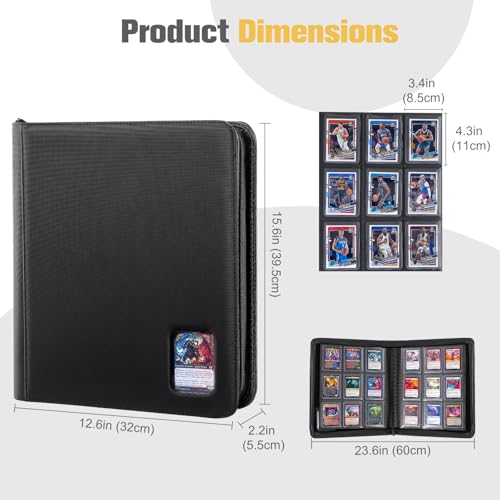 ProCase Top Loader Binder for Cards, Holds 324 Toploaders with 9 Pockets, Toploader Storage for Trading or Sports Cards, Compatible with TCG, MTG in 3"x4" Toploaders -Black