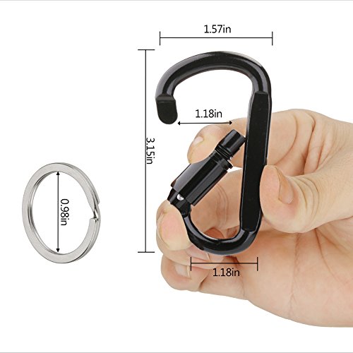 3" 8PCS Carabiner Caribeaner Clip,Strong Aluminum D Ring 4PCS Screw Locking + 4PCS Nonloking Keychain Hook for Climbing Backpack(Black) - Thumbnail 3
