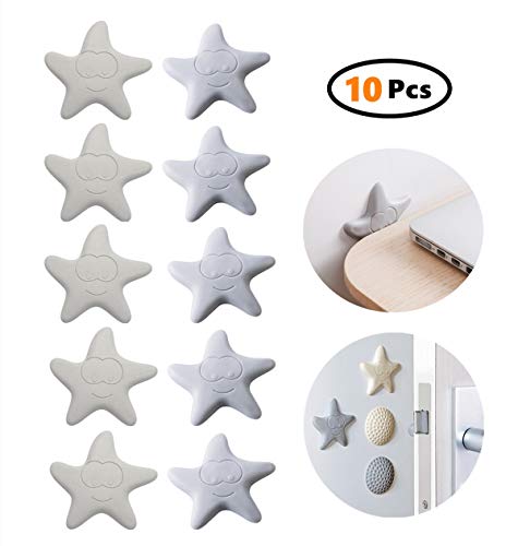 Door Handle Bumper Self-Adhesive Wall Protector Soft Smile Star Door Knob Wall Shield Rubber Buffer Crash Pads Door Stoppers for Furniture Crafts Glass Table, Pack of 5, Grey