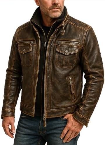 Men's Mid Length Classic Warm Brown Leather Jacket XS at Amazon