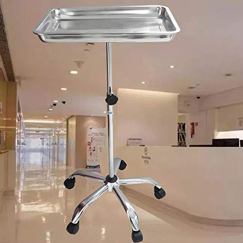 Konmee Mayo Instrument Stand with Mobile 5 Caster Base Mobile Medical Doctor Tattoo Spa Salon Service Instrument Procedure Trays with Lift Out Work Tray