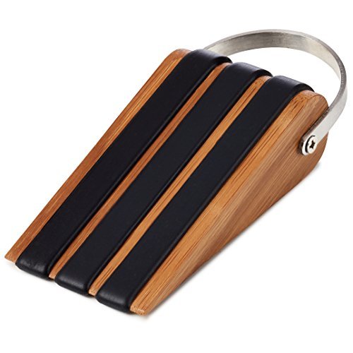 SleekStopper SW-041B-3 Decorative Bamboo Door Stopper with Rubber Treads and Metal Handle!