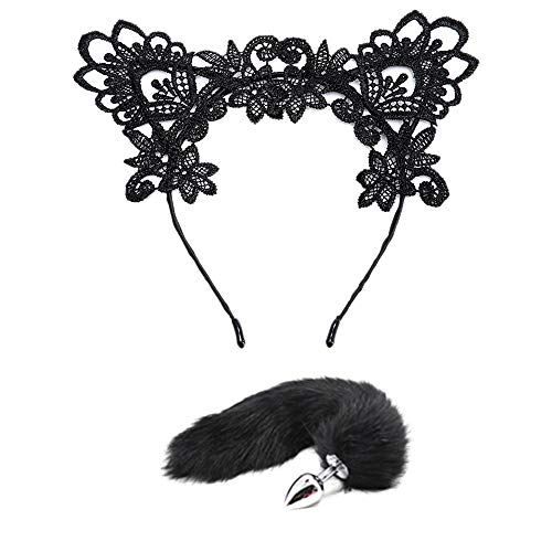 Women Cosplay Christmas Costume Lace Cat Ears Headband Headpiece Fox Tail-Plug Toys Dress Up Accessories